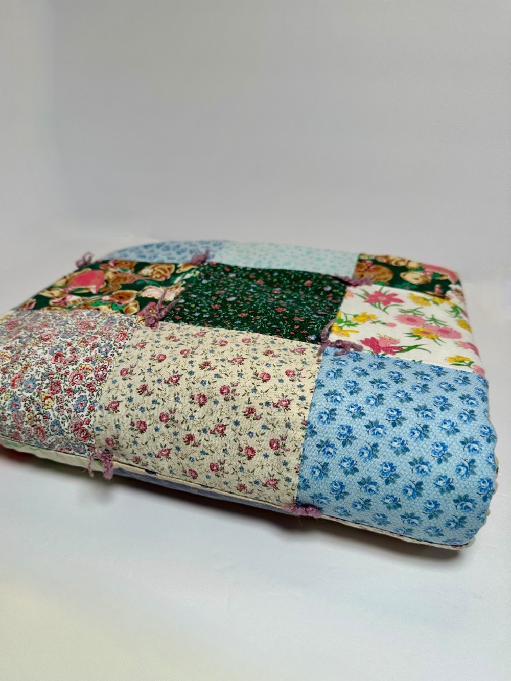 Vintage Handmade Patchwork Baby Quilt | Floral Cottagecore | 39x37 Crib Blanket